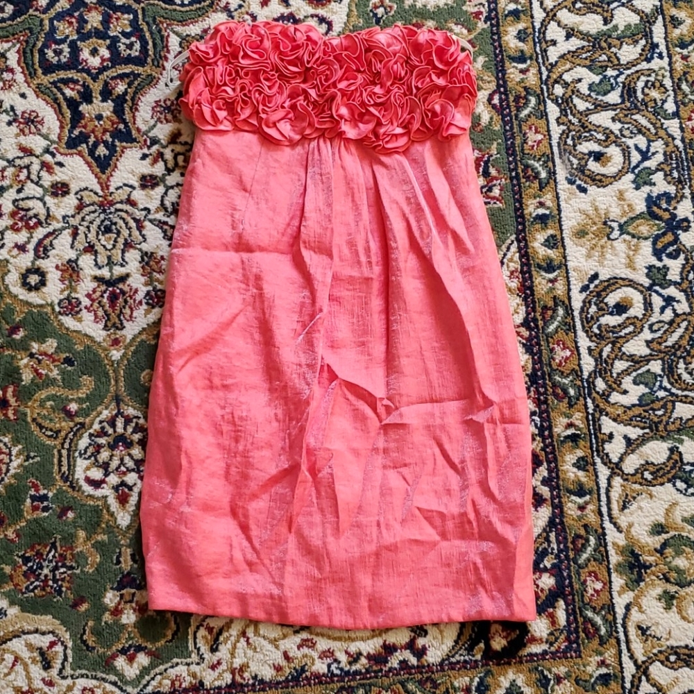 Ruffly Coral Strapless Dress by Alexia Admor